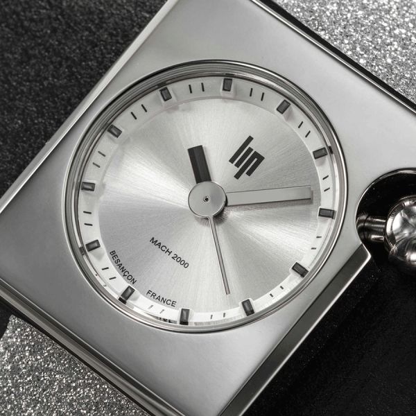 Lip Mach 2000 Mini Square quartz watch silver dial silver leather strap 30 x 28 mm