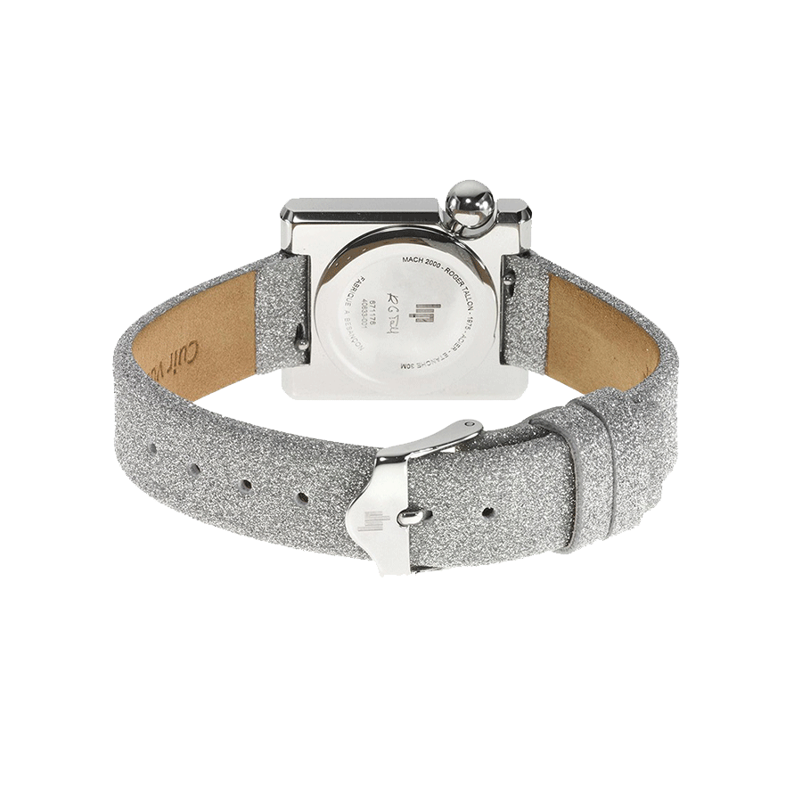 Lip Mach 2000 Mini Square quartz watch silver dial silver leather strap 30 x 28 mm
