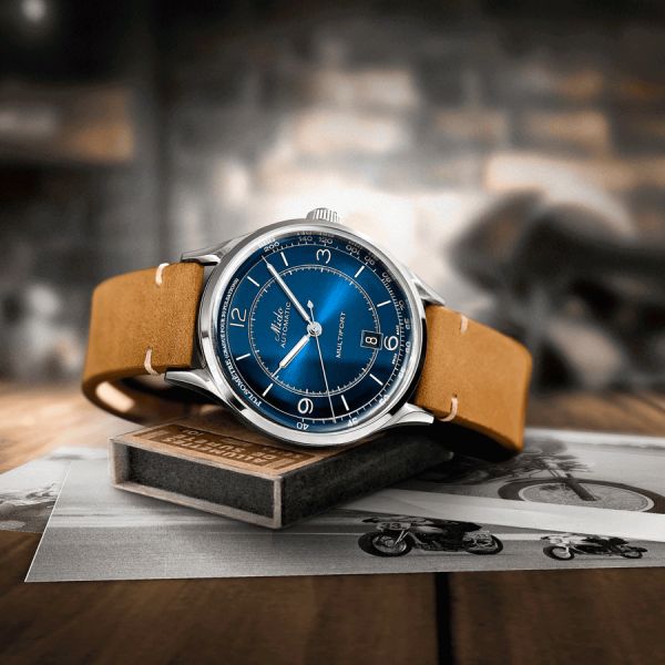Mido Multifort Patrimony automatic watch blue dial brown leather strap 40 mm M040.407.16.040.00