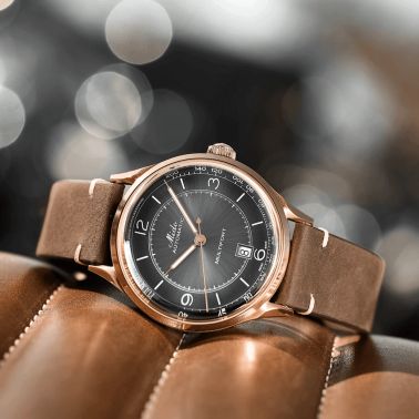 Montre Mido Multifort Patrimony PVD Or Rose automatique cadran noir bracelet cuir brun 40 mm M040.407.36.060.00