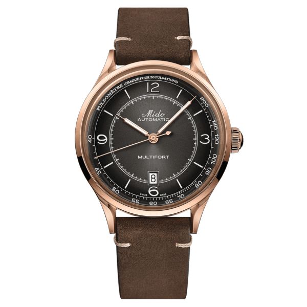 Mido Multifort Patrimony PVD Rose Gold automatic watch black dial brown leather strap 40 mm M040.407.36.060.00