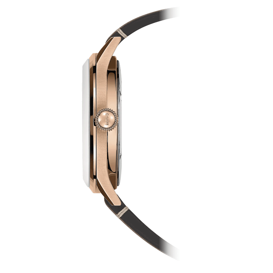 Montre Mido Multifort Patrimony PVD Or Rose automatique cadran noir bracelet cuir brun 40 mm M040.407.36.060.00