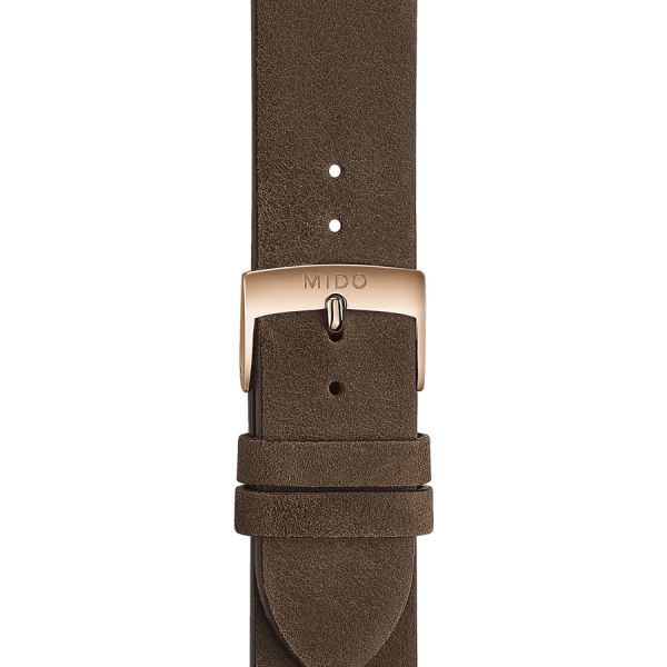 Montre Mido Multifort Patrimony PVD Or Rose automatique cadran noir bracelet cuir brun 40 mm M040.407.36.060.00