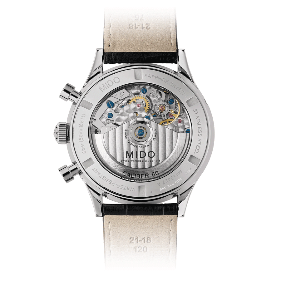 Mido Multifort Patrimony Chronograph automatic watch black dial black leather strap 42 mm M040.427.16.052.00