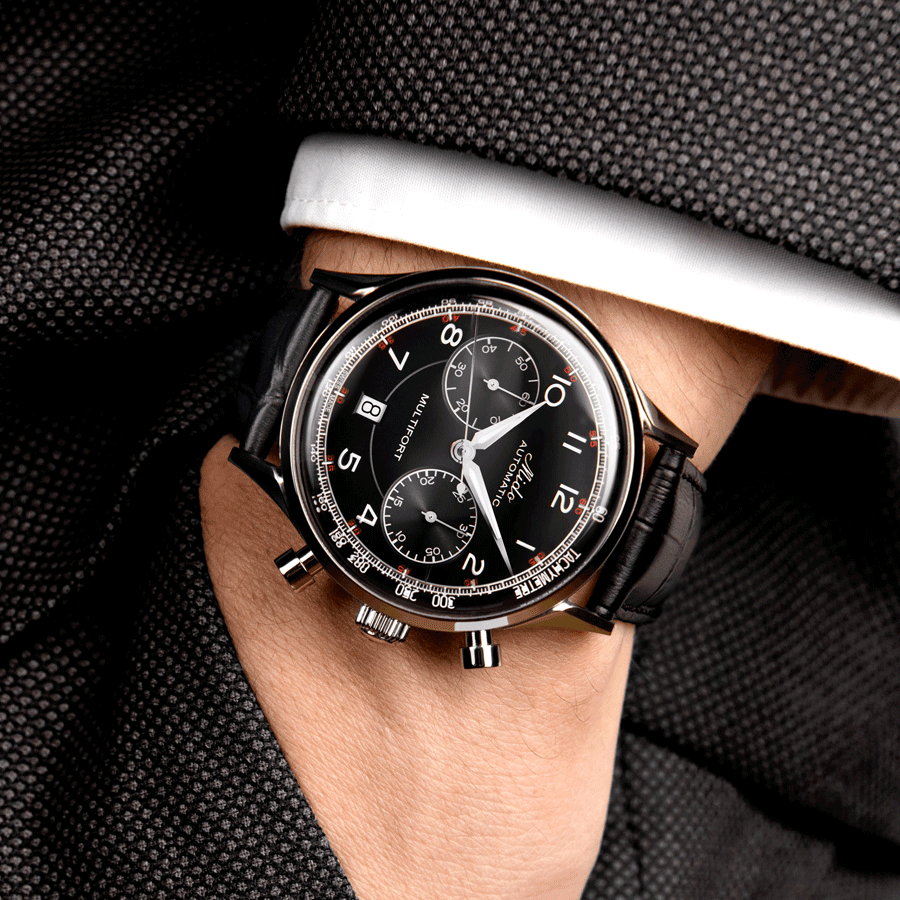 Mido Multifort Patrimony Chronograph automatic watch black dial black leather strap 42 mm M040.427.16.052.00