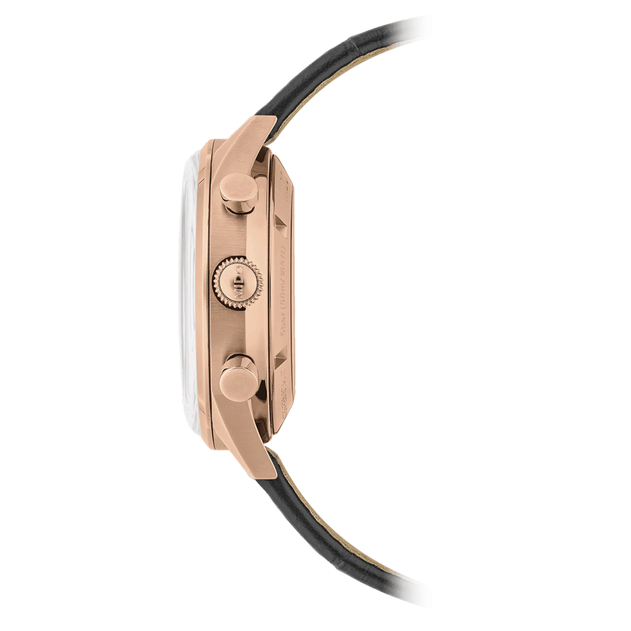 Montre Mido Multifort Patrimony Chronograph PVD Or Rose automatique cadran ivoire bracelet cuir noir 42 mm M040.427.36.262.00