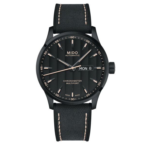Montre Mido Multifort Chronometer 1 COSC PVD Noir automatique cadran noir bracelet tissu noir 42 mm M038.431.37.051.00