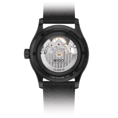 Montre Mido Multifort Skeleton Vertigo PVD Noir automatique cadran squelette noir bracelet tissu noir 42 mm M038.436.37.051.00