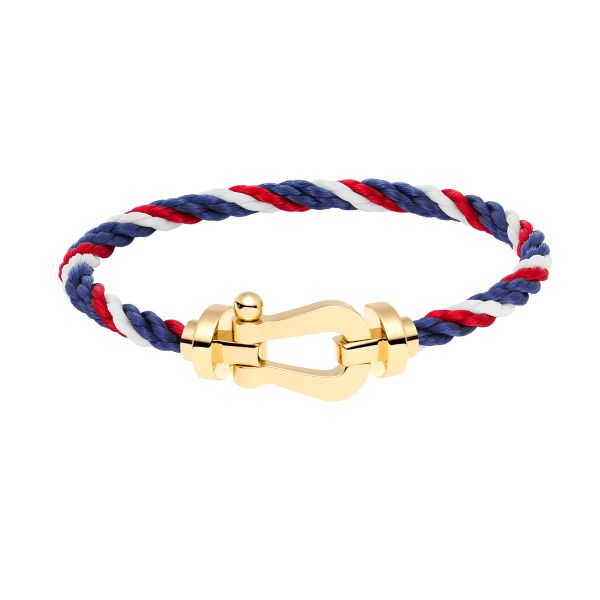 Bracelet Fred Force 10 grand modèle en or jaune et câble bleu blanc rouge 0B0006-6B1042