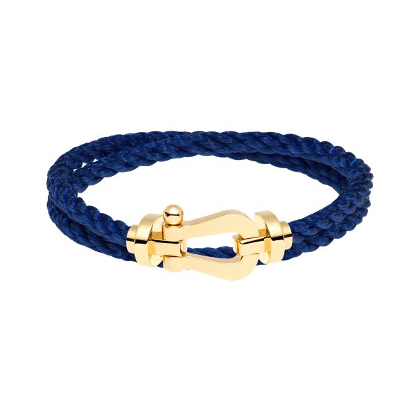 Bracelet Fred Force 10 grand modèle en or jaune et câble double-tour bleu jean 0B0006-6B1063