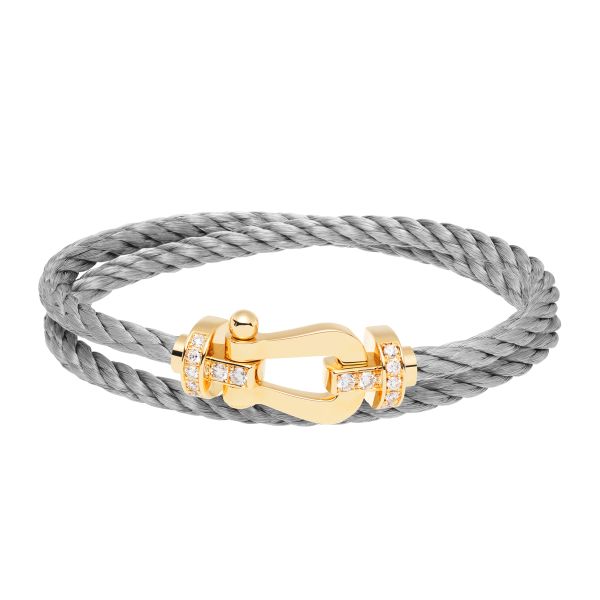 Fred Force 10 large model bracelet in yellow gold, diamonds and steel cable