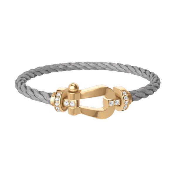 Fred Force 10 large model bracelet in yellow gold, diamonds and steel cable