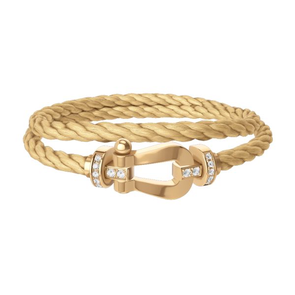 Fred Force 10 large model bracelet, in yellow gold, diamonds and steel cable
