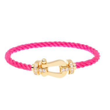 Bracelet Fred Force 10 grand modèle en or jaune, diamants et câble rose fluo 0B0028-0B0208