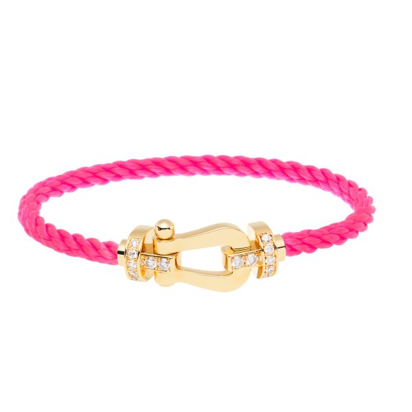 Fred Force 10 large model bracelet in yellow gold, diamonds and fluorescent pink cable