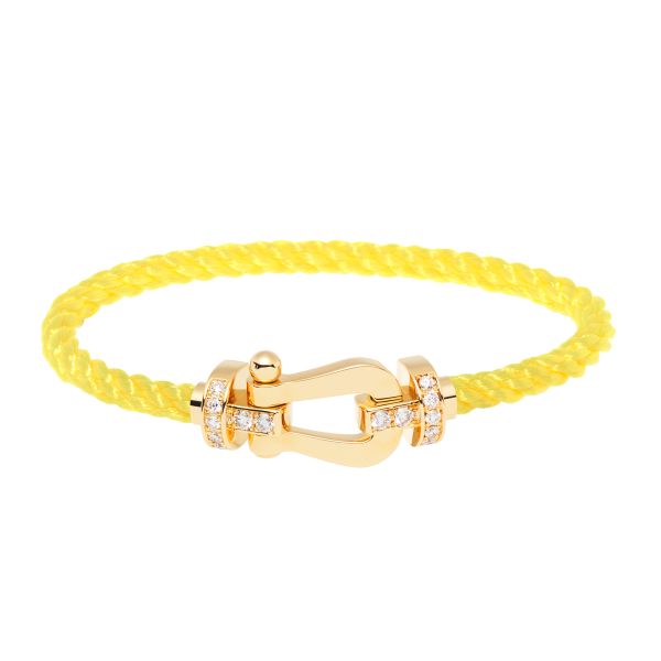 Bracelet Fred Force 10 grand modèle en or jaune, diamants et câble jaune fluo 0B0028-0B0209