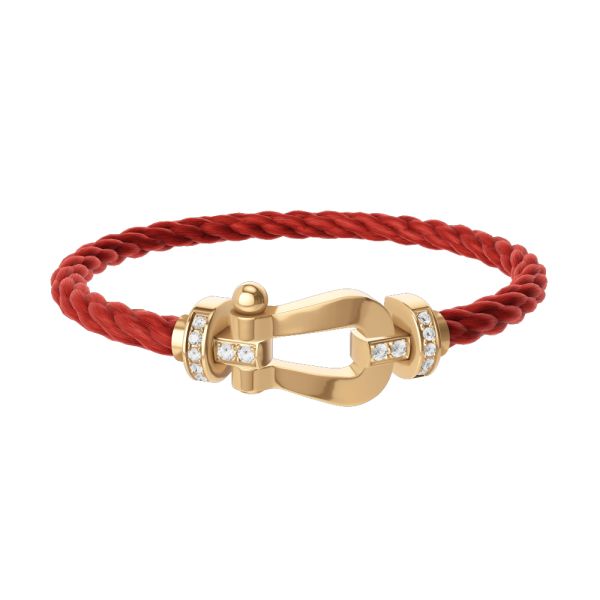 Fred Force 10 large model bracelet in yellow gold, diamonds and red cable