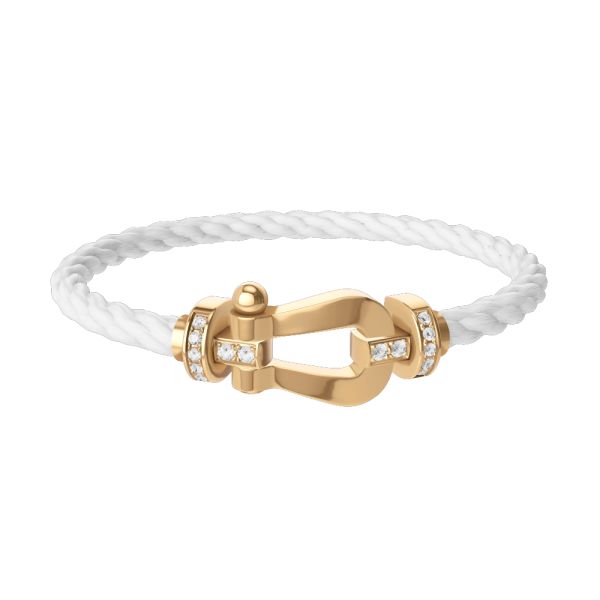 Fred Force 10 large model bracelet in yellow gold, diamonds and white cable