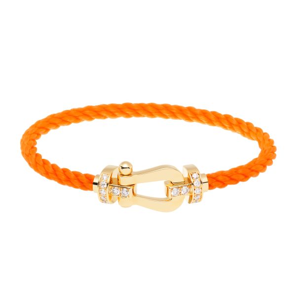 Bracelet Fred Force 10 grand modèle en or jaune, diamants et câble orange fluo 0B0028-0B0170