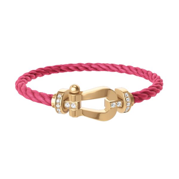 Fred Force 10 large model bracelet in yellow gold, diamonds and rosewood cable