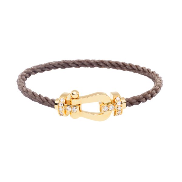 Fred Force 10 large model bracelet in yellow gold, diamonds and taupe cable