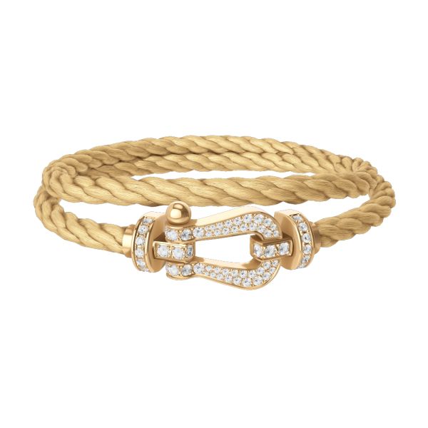 Fred Force 10 large model bracelet, in yellow gold, diamond pavement and double twist cable