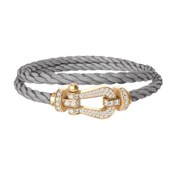 Fred Force 10 large model bracelet, in yellow gold with diamond pavement and steel cable