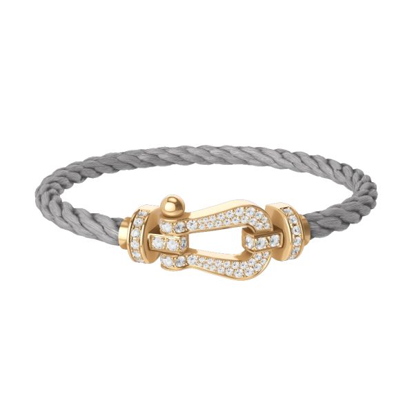 Fred Force 10 large model bracelet, in yellow gold, diamond-paved and steel cable
