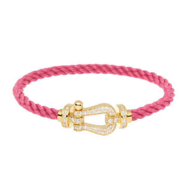 Fred Force 10 large model bracelet in yellow gold, diamond-paved and rosewood cable