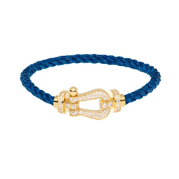 Bracelet Fred Force 10 grand modèle en or jaune, pavage diamants et câble bleu jean 0B0048-6B1060