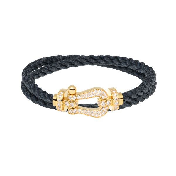 Fred Force 10 large model bracelet in yellow gold, diamond-paved and stormy grey cable