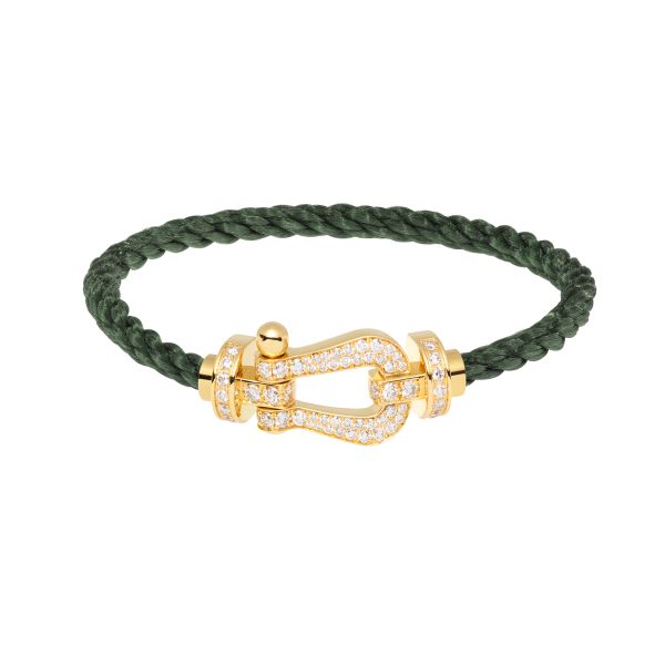 Fred Force 10 large model bracelet in yellow gold, diamond-paved and khaki cable