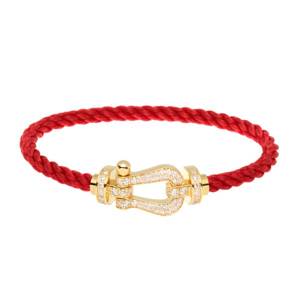 Bracelet Fred Force 10 grand modèle en or jaune, pavage diamants et câble rouge 0B0048-6B0157