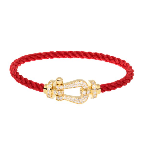 Fred Force 10 large model bracelet in yellow gold, diamond-paved and red cable