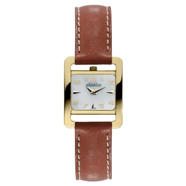 Montre Michel Herbelin 5ème Avenue quartz acier PVD or jaune cadran nacre bracelet cuir brun - SOLDAT