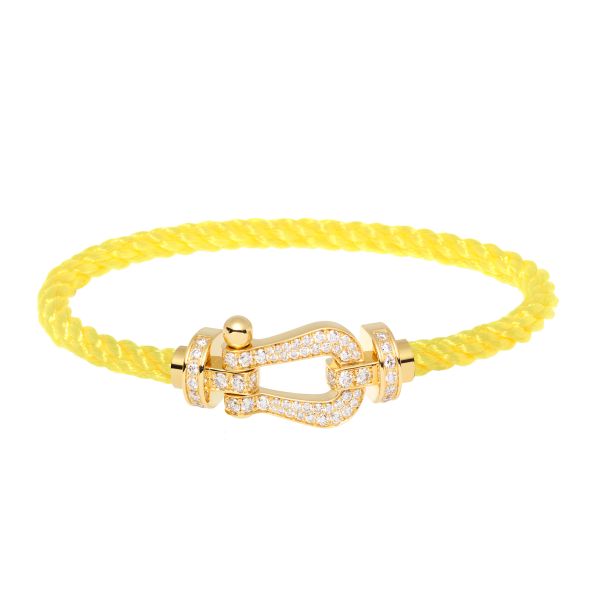 Bracelet Fred Force 10 grand modèle en or jaune, pavage diamants et câble jaune fluo 0B0048-6B0209