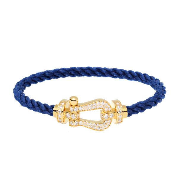 Bracelet Fred Force 10 grand modèle en or jaune, pavage diamants et câble bleu indigo 0B0048-6B0233