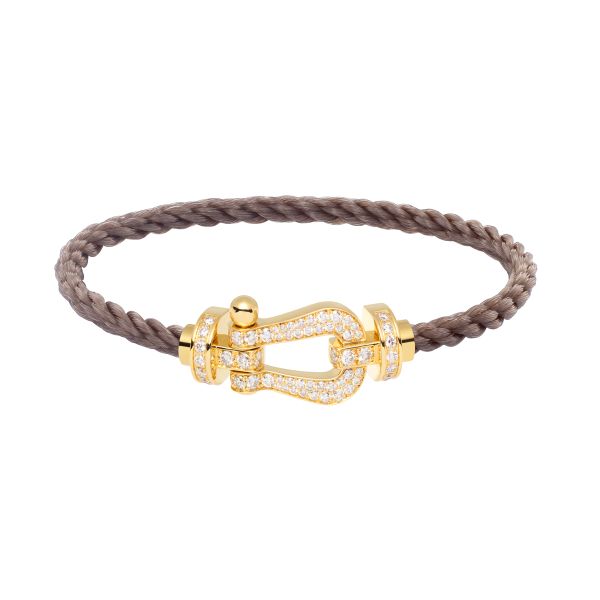 Bracelet Fred Force 10 grand modèle en or jaune, pavage diamants et câble taupe 0B0048-6B0295