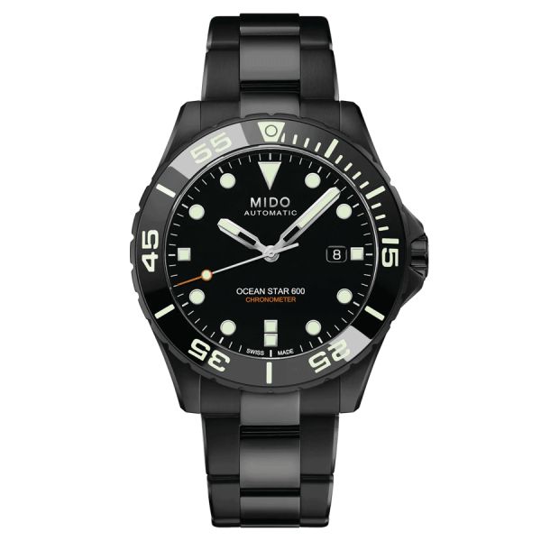 Montre Mido Ocean Star 600 Chronometer COSC automatique cadran noir bracelet acier DLC noir 43,5 mm M026.608.33.051.00