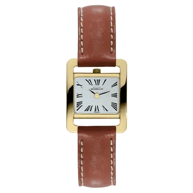 Montre Michel Herbelin 5ème Avenue quartz acier  PVD or jaune cadran blanc bracelet cuir marron - SOLDAT