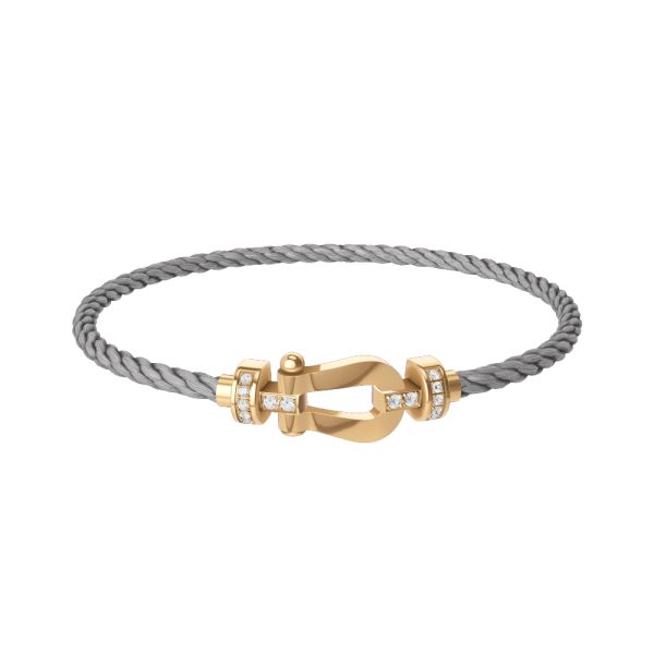 Fred Force 10 bracelet medium model in yellow gold, diamonds and steel cable