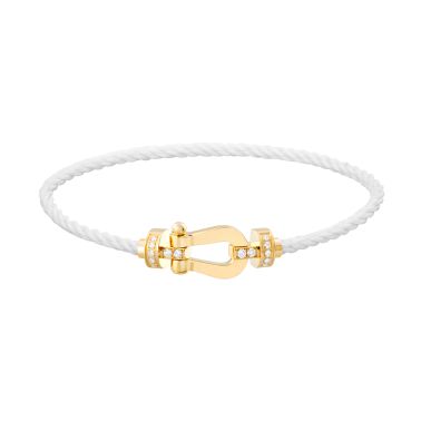 Fred Force 10 bracelet medium model in yellow gold, diamonds and white cable
