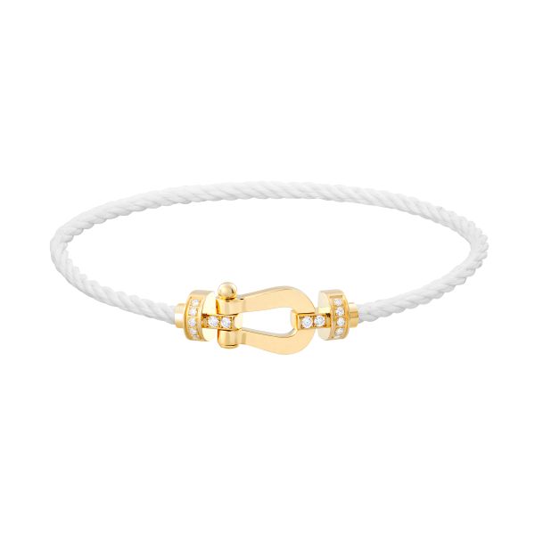 Bracelet Fred Force 10 moyen modèle en or jaune, diamants et câble blanc