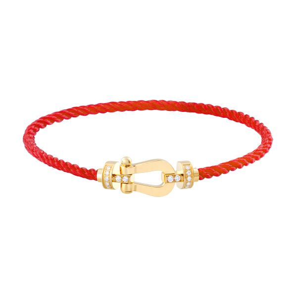 Bracelet Fred Force 10 moyen modèle en or jaune, diamants et câble rouge