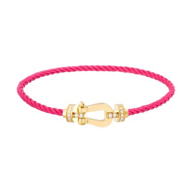 Bracelet Fred Force 10 moyen modèle en or jaune, diamants et câble bois de rose