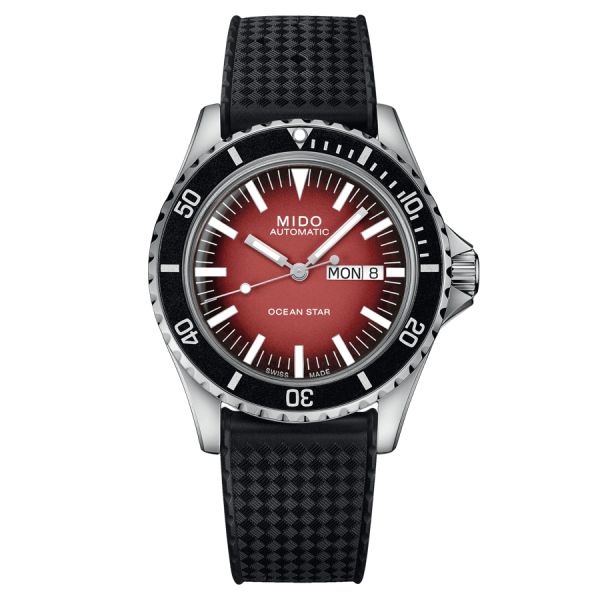 Montre Mido Ocean Star Tribute Gradient automatique cadran rouge bracelet caoutchouc noir 40,5 mm M026.830.17.421.00