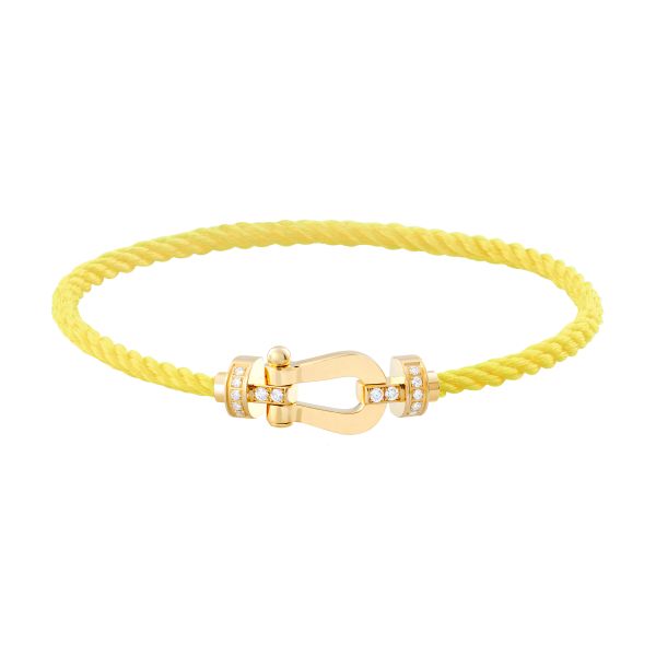 Fred Force 10 bracelet medium model in yellow gold, diamonds and fluorescent yellow cable