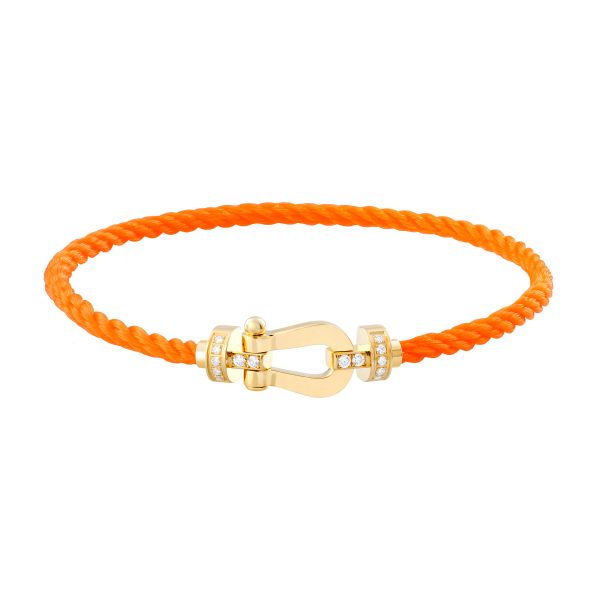 Bracelet Fred Force 10 moyen modèle en or jaune, diamants et câble orange fluo