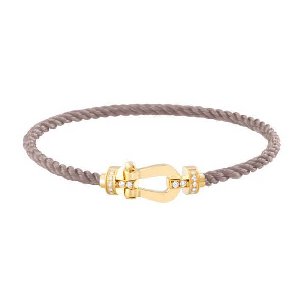 Fred Force 10 bracelet medium model in yellow gold, diamonds and taupe cable