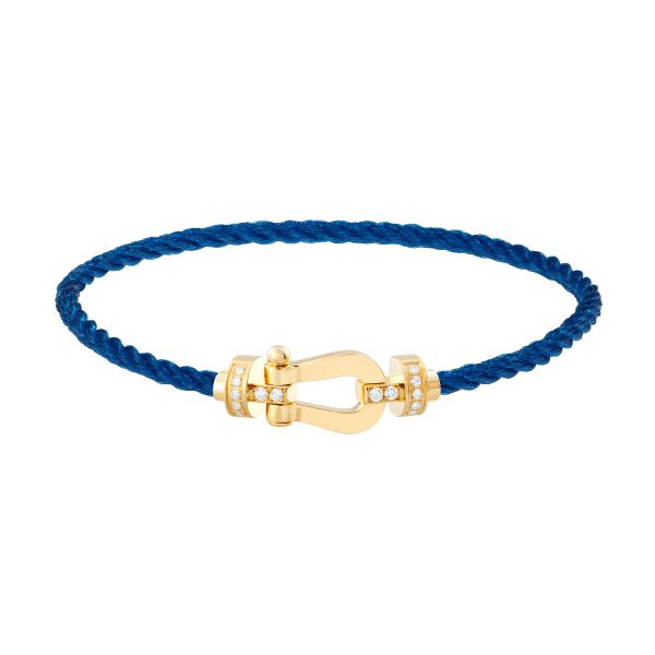 Bracelet Fred Force 10 moyen modèle en or jaune, diamants et câble bleu jean